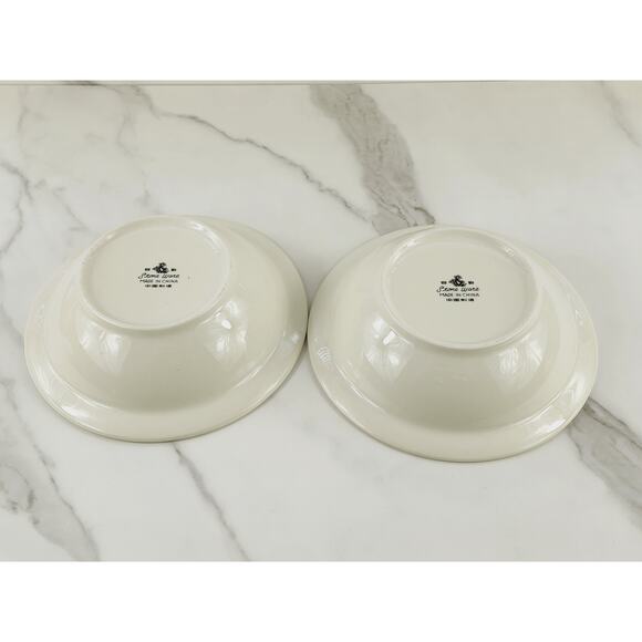 Stone Ware Cereal Bowl 7" Fruit Design Strawberry Grapes Pear Cream Red Trim x2 - Picture 8 of 12